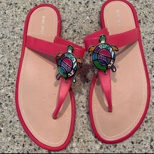 Nine West pink jelly sandals with turtle pendant